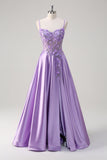 Viola A Line Spaghetti Straps Floreale Abito da cerimonia lungo con fessura