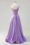 Viola A Line Spaghetti Straps Floreale Abito da cerimonia lungo con fessura