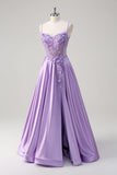 Viola A Line Spaghetti Straps Floreale Abito da cerimonia lungo con fessura
