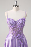 Viola A Line Spaghetti Straps Floreale Abito da cerimonia lungo con fessura