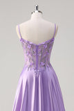 Viola A Line Spaghetti Straps Floreale Abito da cerimonia lungo con fessura