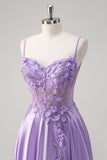 Viola A Line Spaghetti Straps Floreale Abito da cerimonia lungo con fessura