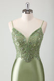 Sage Mermaid Spaghetti Straps Abito lungo da cerimonia con paillettes