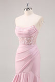 Blush Mermaid Corsetto senza spalline Tiered Abito da ballo lungo con fessura
