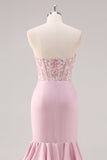 Blush Mermaid Corsetto senza spalline Tiered Abito da ballo lungo con fessura
