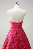 Fucsia floreale jacquard fidanzata principessa corsetto lungo Abito da cerimonia con fessura