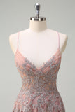 Blush A Line Spaghetti Straps Lace Up Back Appliqued Abito da cerimonia lungo con fessura