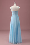 Sky Blue A Line Spaghetti Straps Ruffles Junior Abito da damigella d'onore