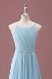 Sky Blue A Line Spaghetti Straps Ruffles Junior Abito da damigella d'onore