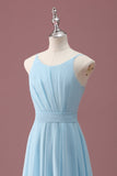 Sky Blue A Line Spaghetti Straps Ruffles Junior Abito da damigella d'onore