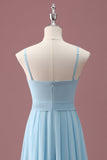 Sky Blue A Line Spaghetti Straps Ruffles Junior Abito da damigella d'onore