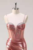 Blush Spaghetti Straps Mermaid Metallic Corsetto Abito da cerimonia con fessura