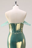 Verde Off the Shoulder Mermaid Metallic Corsetto Lungo Abito da cerimonia con fessura