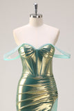 Verde Off the Shoulder Mermaid Metallic Corsetto Lungo Abito da cerimonia con fessura