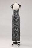 Abito formale con guaina leopardata grigio scintillante