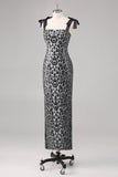 Abito formale con guaina leopardata grigio scintillante