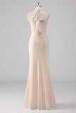 Halter crema sirena taglio lungo abito formale