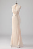 Halter crema sirena taglio lungo abito formale