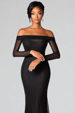 Nero Off Shoulder Mesh Pouch Abito da sera
