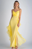 Giallo chiaro Spaghetti Straps Mermaid Chiffon lungo abito da sposa ospite