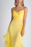 Giallo chiaro Spaghetti Straps Mermaid Chiffon lungo abito da sposa ospite