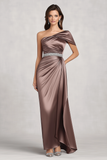 Taupe Satin One Spalla Madre di Abito Da Sposa