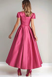 Fucsia A Line Maniche a sbuffo Abito da sposa per la madre