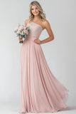 Blush A Line One Spalla Pizzo Chiffon Abito da damigella d'onore