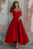 Rosso Off The Shoulder A Line Abito Formale