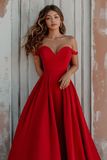 Rosso Off The Shoulder A Line Abito Formale