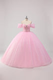 Principessa Rosa Ball Gown Off la Spalla Perline Tulle Quinceanera Dress