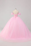Principessa Rosa Ball Gown Off la Spalla Perline Tulle Quinceanera Dress