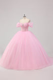Principessa Rosa Ball Gown Off la Spalla Perline Tulle Quinceanera Dress