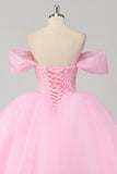 Principessa Rosa Ball Gown Off la Spalla Perline Tulle Quinceanera Dress