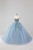 Principessa grigio blu senza spalline tulle Quinceanera Dress con applicazioni