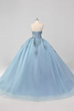 Principessa grigio blu senza spalline tulle Quinceanera Dress con applicazioni