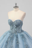 Principessa grigio blu senza spalline tulle Quinceanera Dress con applicazioni