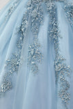 Principessa grigio blu senza spalline tulle Quinceanera Dress con applicazioni