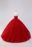 Scintillante Red Ball Gown senza spalline Tulle Quinceanera Dress con applicazioni floreali