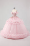 Principessa Blush Ball Gown Cold Spalla Increspature Tulle Abito Quinceanera con ricamo di paillettes