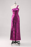 Fucsia One Shoulder Floor Length Abito Formale Guaina