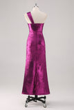 Fucsia One Shoulder Floor Length Abito Formale Guaina