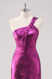 Fucsia One Shoulder Floor Length Abito Formale Guaina