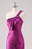 Fucsia One Shoulder Floor Length Abito Formale Guaina