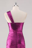Fucsia One Shoulder Floor Length Abito Formale Guaina