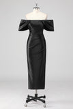 Guaina nera Off The Shoulder Abito formale con liste