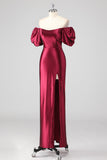 Scintillante Borgogna Off The Shoulder Abito formale con fessura