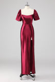 Scintillante Borgogna Off The Shoulder Abito formale con fessura