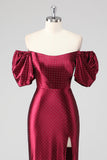 Scintillante Borgogna Off The Shoulder Abito formale con fessura
