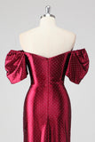 Scintillante Borgogna Off The Shoulder Abito formale con fessura